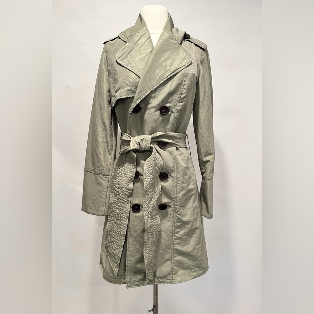 MIKE AND CHRIS Green Irridescent Lightweight Trench Rain Jacket Coat M
